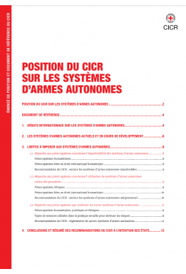 Position du CICR sur les systèmes d’armes autonomes et document de référence du CICR